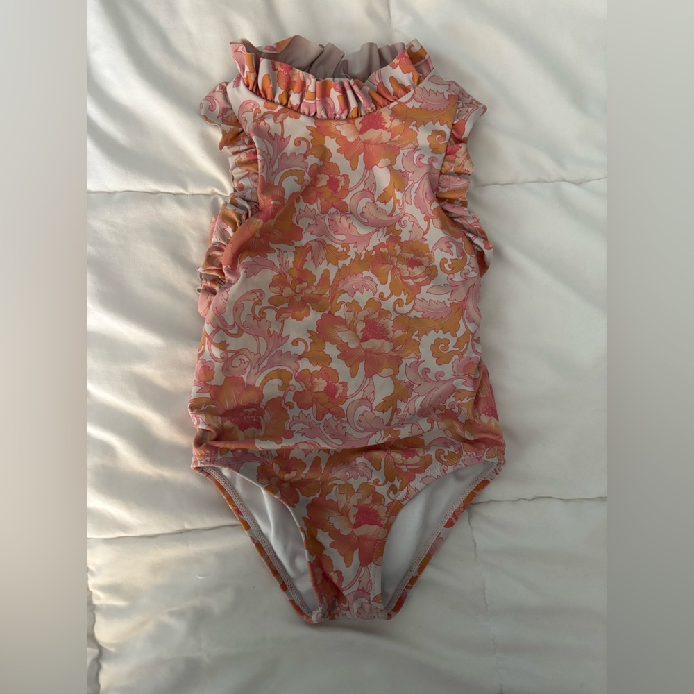 Janie and Jack Pink and Orange Floral Swimsuit